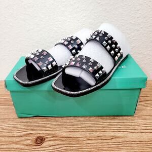 Lauren Lorraine Studley Slides Size 5.5 Black Studded Sandals Womens Shoes NIB